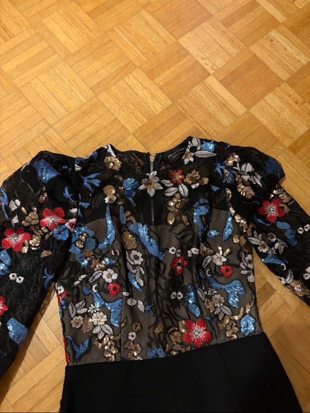 Bronx & Banco Black Wide-Leg Jumpsuit with Floral Bodice and Blue Trim. NWOT - Picture 2 of 16